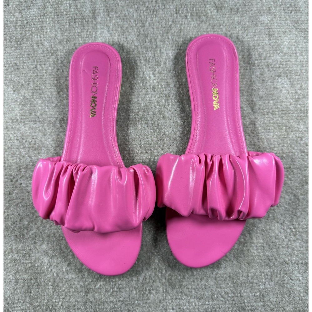 Fashion Nova Pink Ruched Slide Sandals Size 7.5 Women's Slip On‎ Mules